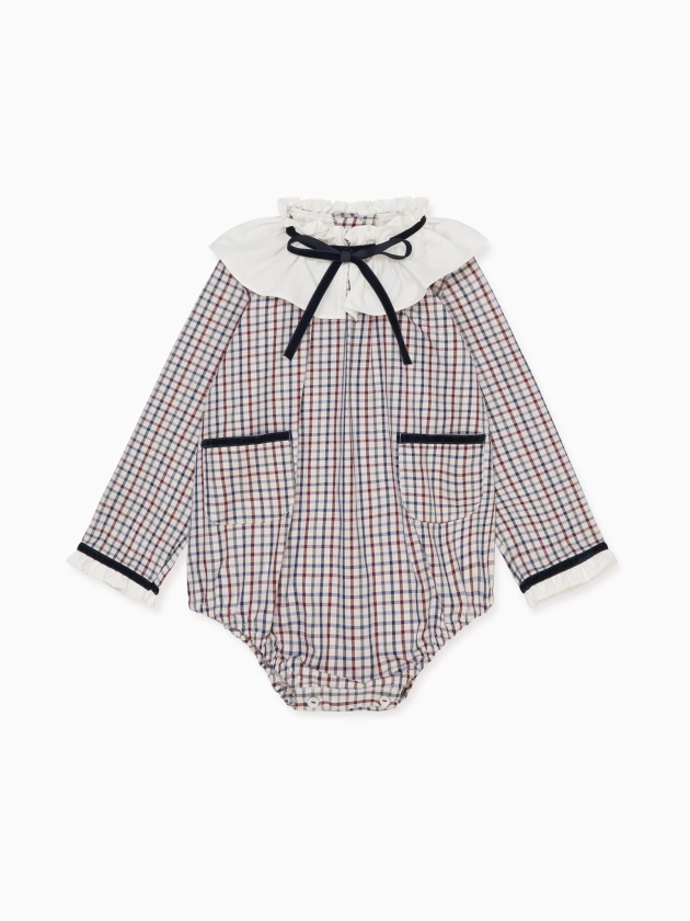 Burgundy Check Odisea Baby Girl Romper