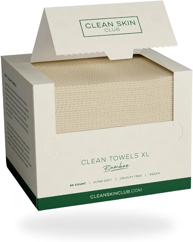 Clean Skin Club Bamboo Clean Towels XL, Award Winning Disposable Face Towel, Dry Makeup Removing Wipes, 100% Bamboo Fibers, Super Soft for Sensitive Skin, 50 Count