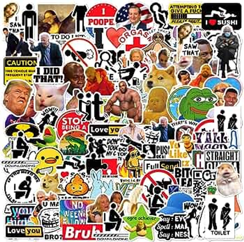 105pcs Funny Stickers for Adults, Prank Meme (Dirty) Large Sticker Pack for Bumper, Light Switch, Water Bottles, Hard Hats, Computers, Vinyl Waterproof Decals
