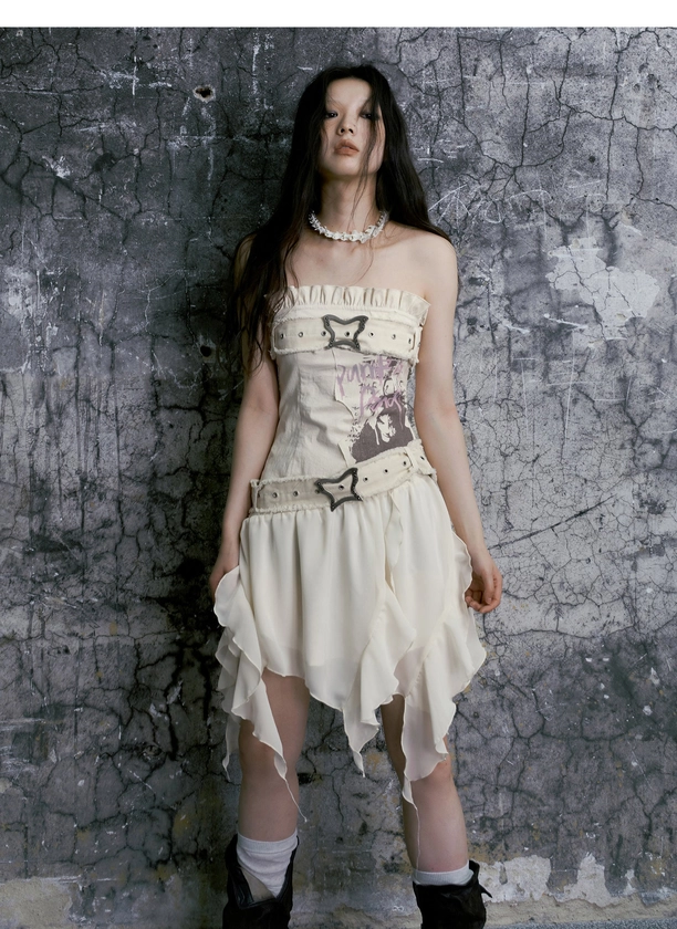 Off Shoulder Fairycore Asymmetric White Dress | Cest Nous