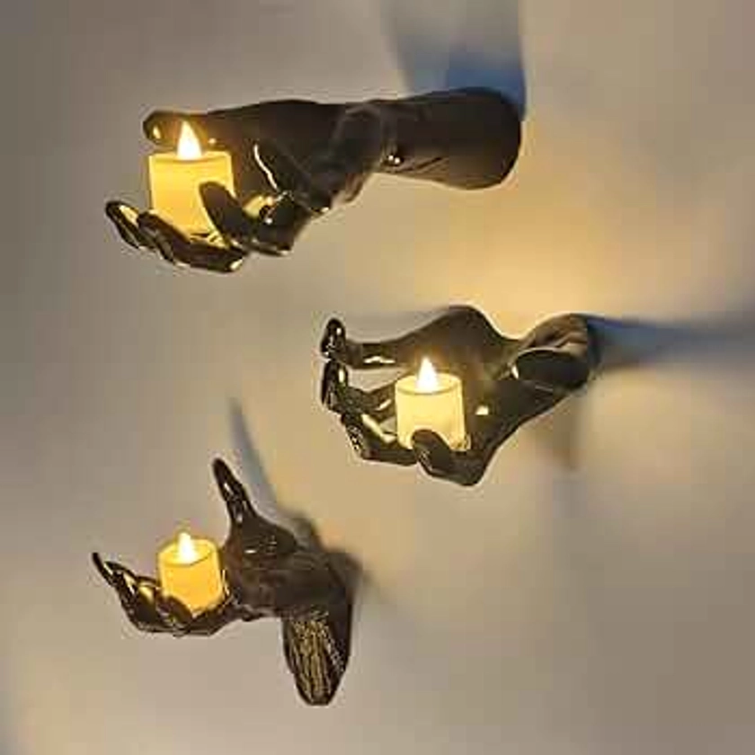DAZONGE Halloween Decorations, Pack of 3 Wall Mounted Creepy Reaching Hands with Lighted Candles, Life-Sized Horror Hands for Gothic Wall Decorations, Scary Halloween Decorations Indoor