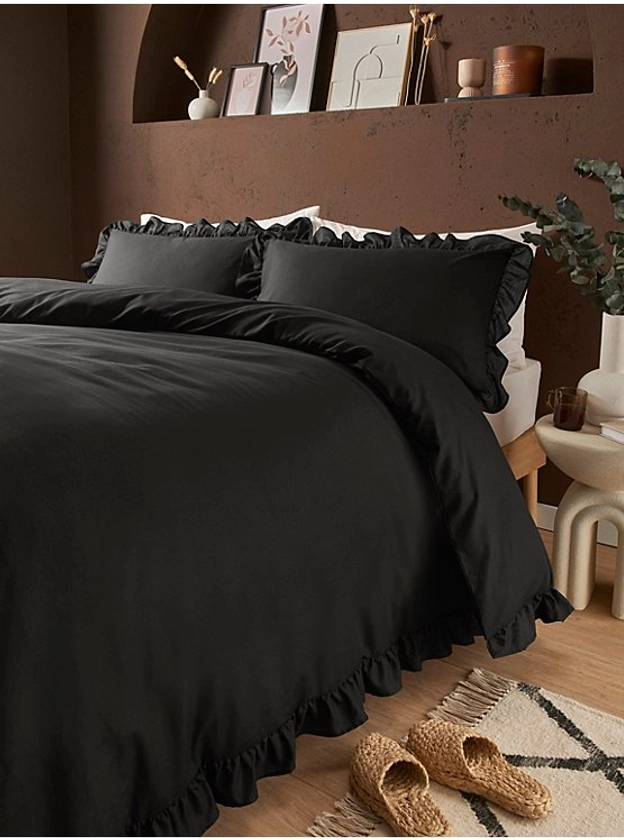 Black Plain Frill Edge Duvet Set