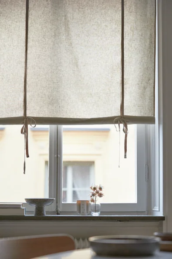 Linen-blend roll-up curtain