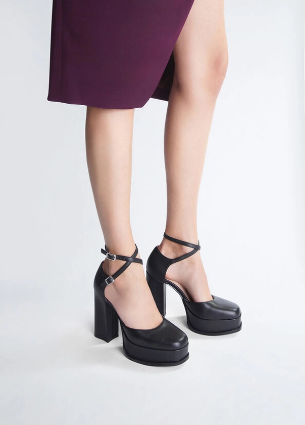 Black leather court shoes