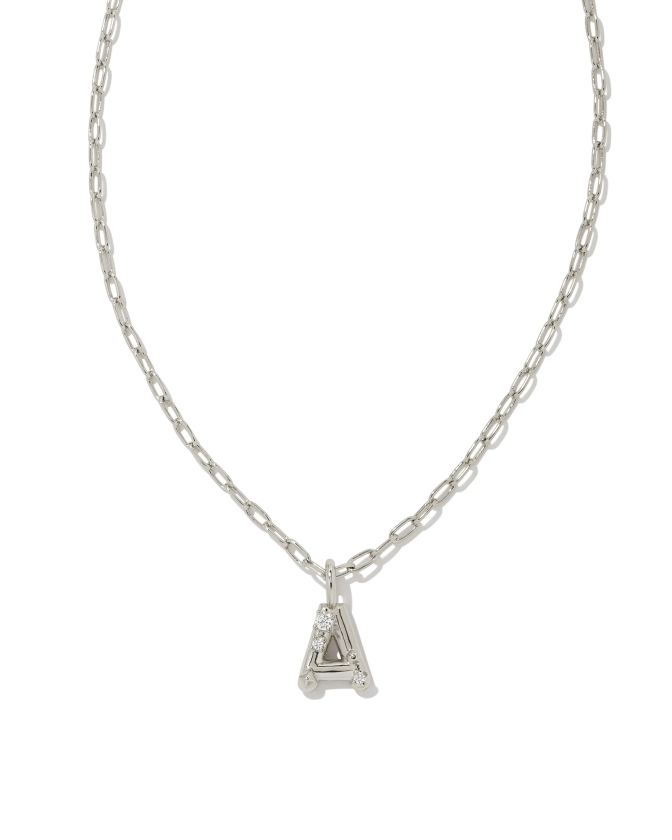 Crystal Letter A Silver Short Pendant Necklace in White Crystal