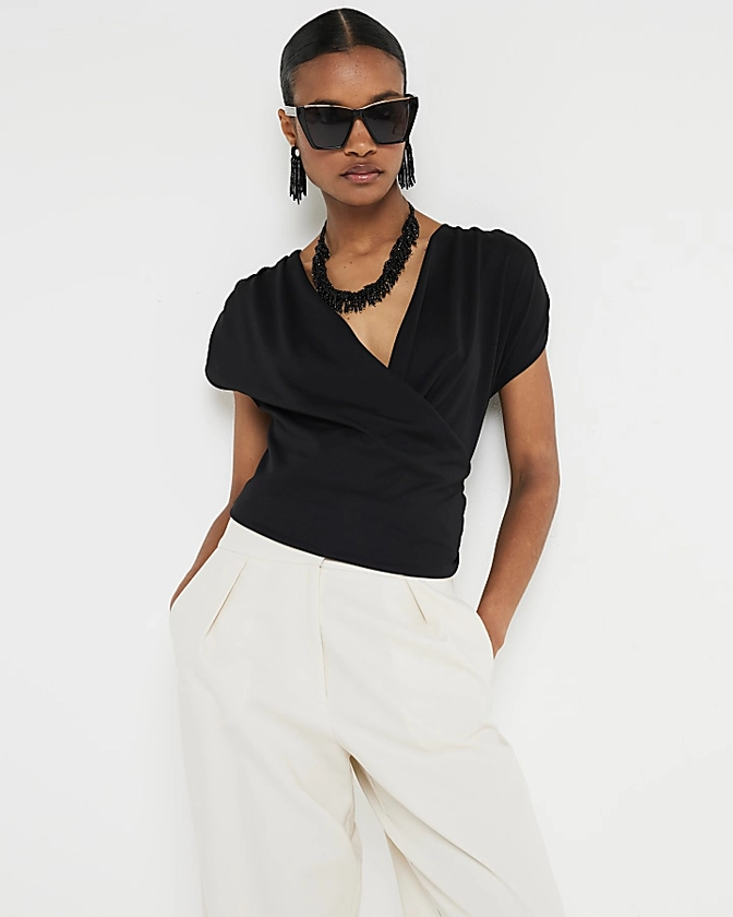 Black drape wrap top