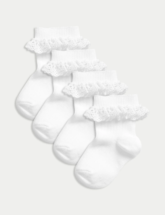 4pk Cotton Rich Ribbed Frill Baby Socks | M&S Collection | M&S