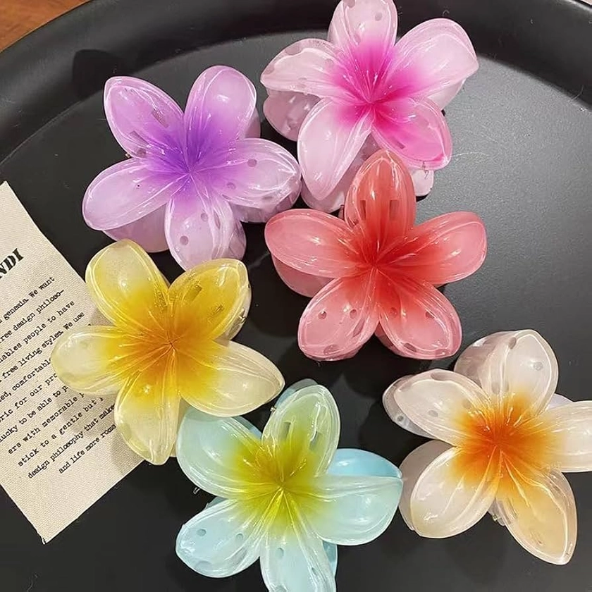 6 Pcs Flower Hair Clips, Hair Claw 8CM,Gradient Flower Acrylic Hair Clip, Women Large Sweet Hair Claws,Crab Clamp Thick Hair Hair Claw,Clips for Women and Girls Straight Headwear Accessories