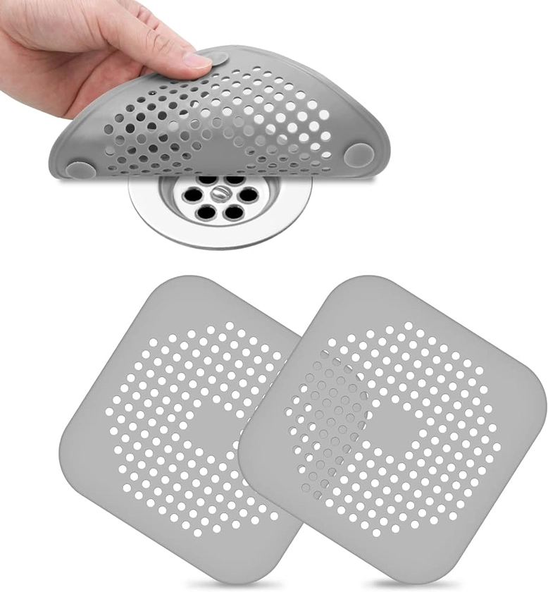 Flintronic 2Pcs Silicone Drain Strainers, Shower Drain Cover Hair Catcher with Suckers, Foldable Sink Strainer Protector Filter Stopper with Strong Suction Cup for Bathtub Bathroom Kitchen : Amazon.co.uk: Home & Kitchen