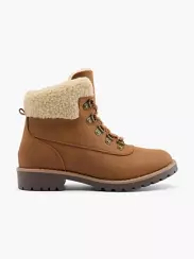 Wider Fit Tan Fleece Collared Lace Up Hiker Boot