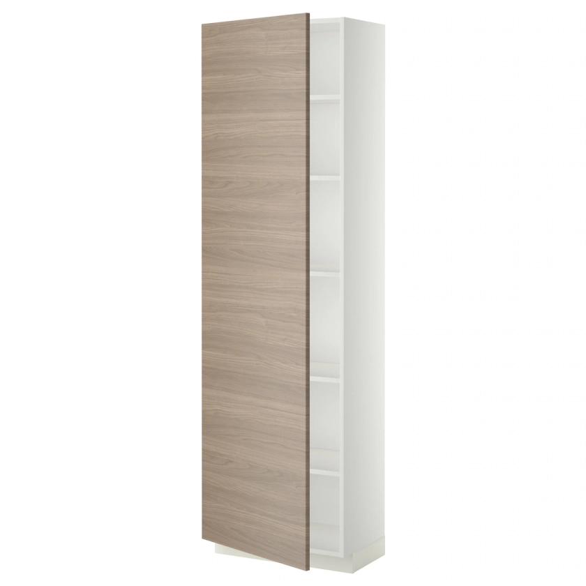 METOD Armoire avec tablettes - blanc/Brokhult gris clair 60x37x200 cm