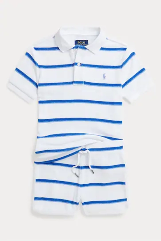 Polo Ralph Lauren Boys Blue Striped Terry Polo Shirt and Short Set