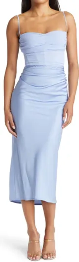 HOUSE OF CB Teia Mixed Media Satin Georgette Midi Dress | Nordstrom