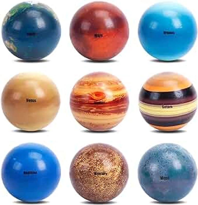 Planets Stress Balls, POTWPOT 9 Pieces Solar System Stress Balls Stress Relief Toys Sensory Balls for Children with Outer Space Theme Party Favors and Birthday Party Supplies