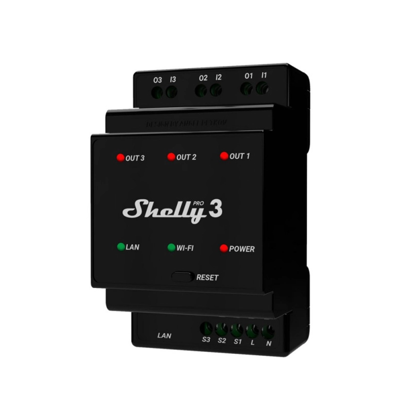 SHELLY - Module rail DIN 3 canaux Wi-Fi Shelly Pro 3 (contact sec)