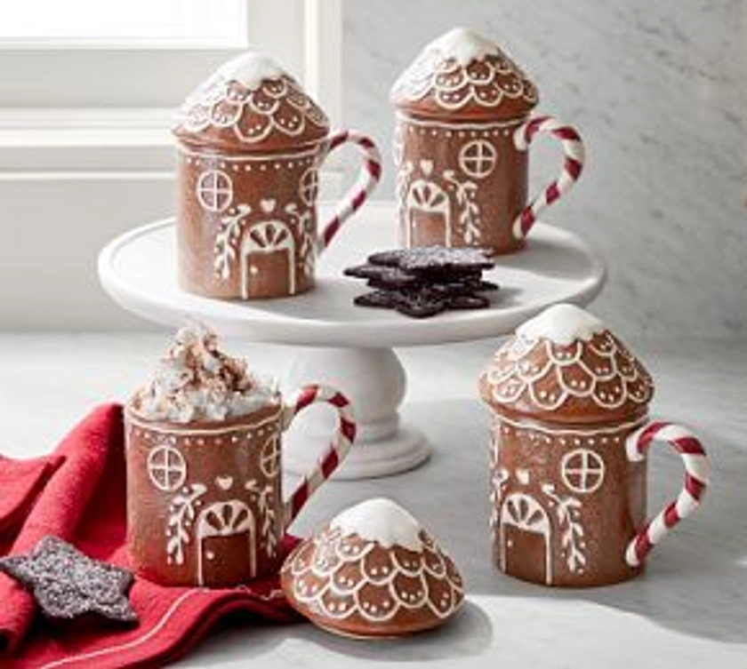 Gingerbread House Lidded Stoneware Mugs