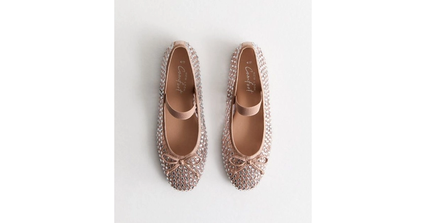 Stone Diamanté Embellished Ballet Pumps | New Look