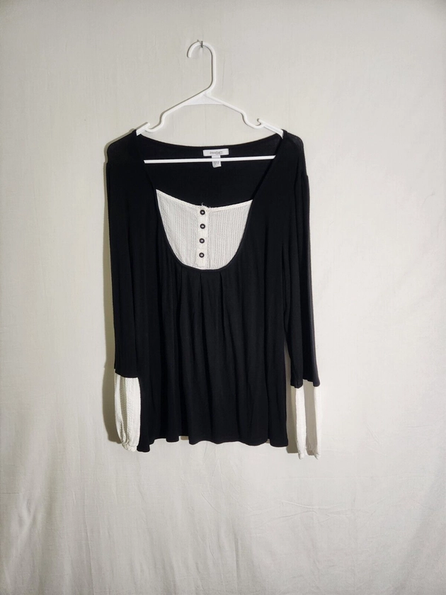 Dressbarn Top Long Sleeve Black White Button Shirt Womens Size 14/16 Peasant XL