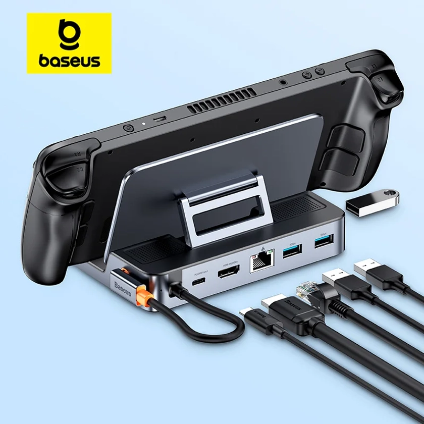 Baseus USB C Docking Station for Steam Deck Nintend Switch 6-in-1 Type C to 4K@60Hz HDMI-compatible Gigabit Ethernet USB 3.0 Hub