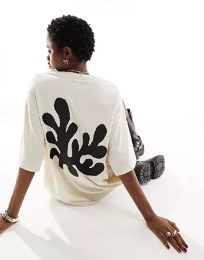 Monki - T-shirt oversize avec imprimé corail - Ivoire | ASOS