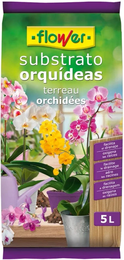 Flower Substrato Orquídeas, 5 l, Color Marrón